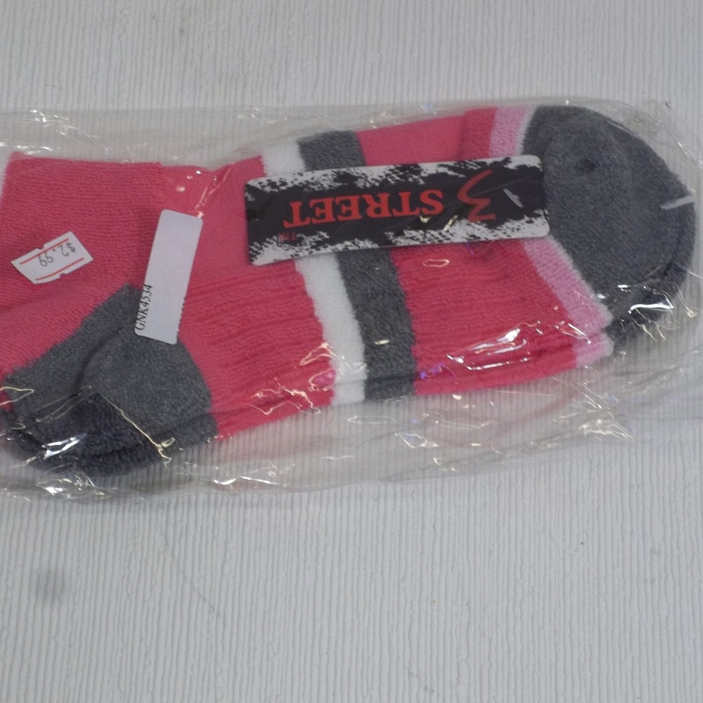 3 Street Pink/Gray Striped Terry Ankle Socks
